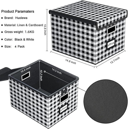Upgraded Portable File Organizer Box with Lid, Collapsible Linen Hanging Filing Storage Boxes with Plastic Slides, Decorative Home/Office Filing System Box for File and Folders Storage (Gray)