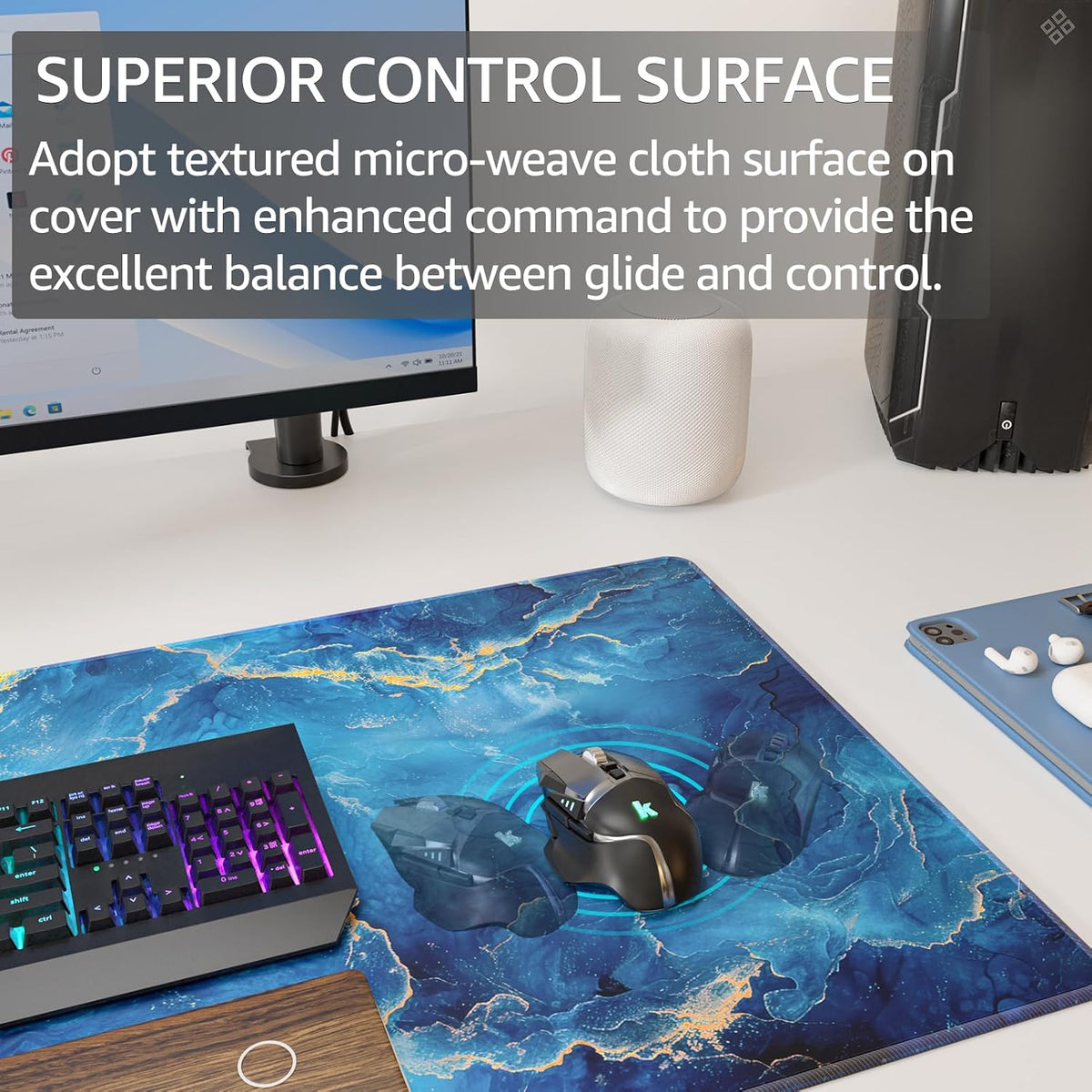 KTRIO Large Gaming Mouse Pad Desk Mat for Gamer, 31.5" x 11.8", Black, XL | Extended Size Design, Superior Micro-Weave Cloth, Non-Slip Rubber Base, Durable Stitched Edges, Water-Resistant Coating