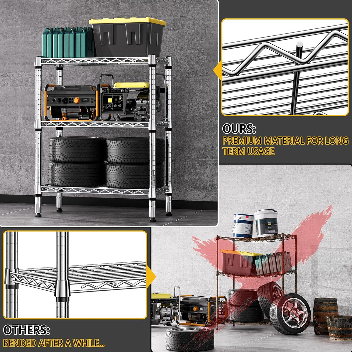 M MZG 450 lbs Steel Storage Shelving 3-Tier Utility Shelving Unit Steel Organizer Wire Rack for Home,Kitchen,Office (11.8" D x 17.7" W x 26.3" H) - Colors A