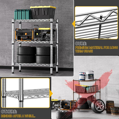 M MZG 450 lbs Steel Storage Shelving 3-Tier Utility Shelving Unit Steel Organizer Wire Rack for Home,Kitchen,Office (11.8" D x 17.7" W x 26.3" H) - Colors A