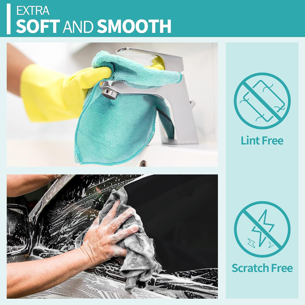 Microfiber Cleaning Cloth, Cleaning Rags Microfiber Towel Bulk Absorbent Lint-Free Wash Cloths, All-Purpose Shop Towels for Cars, Automotive, Garage, Home & Kitchen 11.5"*11.5"