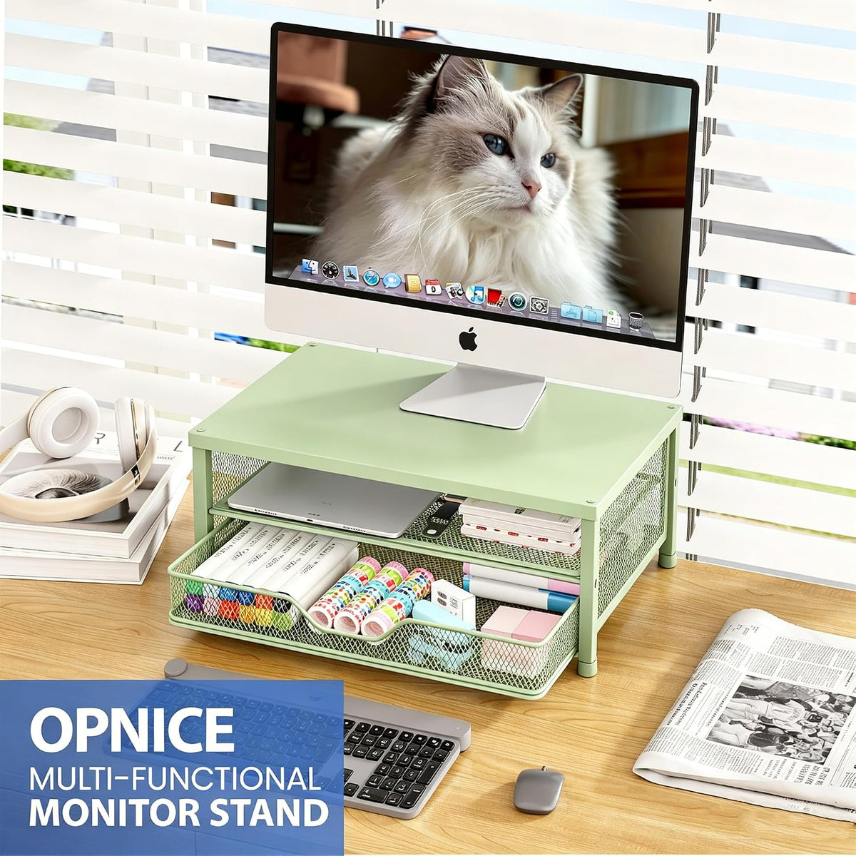 Desk Organizers and Accessories, Computer Monitor Stand Riser with Drawer and 2 Pen Holders, Printer & Laptop Stand, Office Desk Accessories & Workspace Organizers for Home Office Supplies, Black