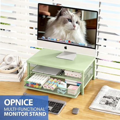 Desk Organizers and Accessories, Computer Monitor Stand Riser with Drawer and 2 Pen Holders, Printer & Laptop Stand, Office Desk Accessories & Workspace Organizers for Home Office Supplies, Black