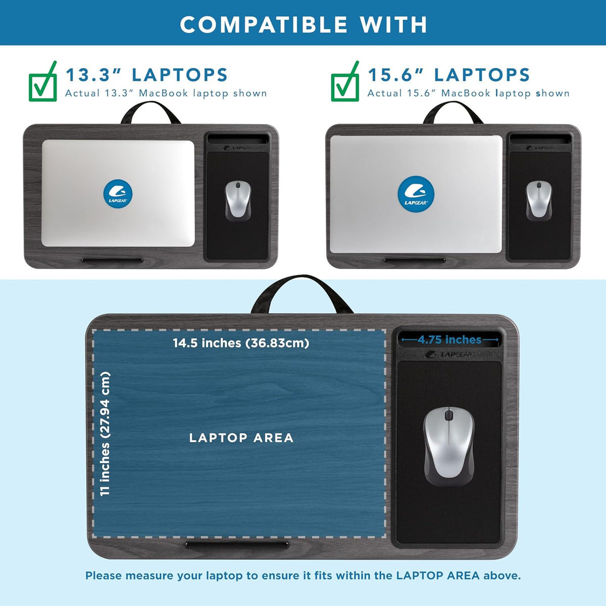 LAPGEAR Home Office Pro Lap Desk with Wrist Rest, Mouse Pad, and Phone Holder - Black Carbon - Fits up to 15.6 Inch Laptops - Style No. 91598