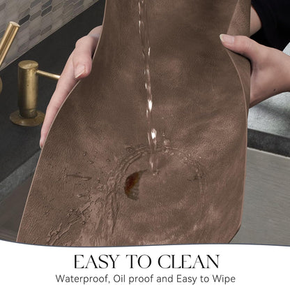 MOSAYT Vinyl Placemats Set of 6-12 X 17 Inch - Faux Leather 100% Waterproof Oil-Proof Wipeable PU Place Mats, Heat Resistant Reversible Table Mats for Kitchen, Dining, Outdoor, Reddish Brown
