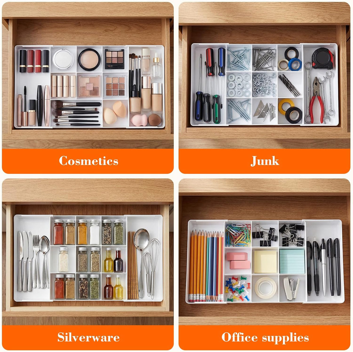 Briwooody 1 Pcs Large Expandable Acrylic Drawer Organizers, Grid Adjustable Drawer, Dividers Organizer for Desk, Makeup, Jewelry, Office, Kitchen Supplies (Clear,11 Compartments)