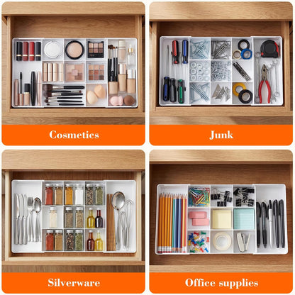 Briwooody 1 Pcs Large Expandable Acrylic Drawer Organizers, Grid Adjustable Drawer, Dividers Organizer for Desk, Makeup, Jewelry, Office, Kitchen Supplies (Clear,11 Compartments)