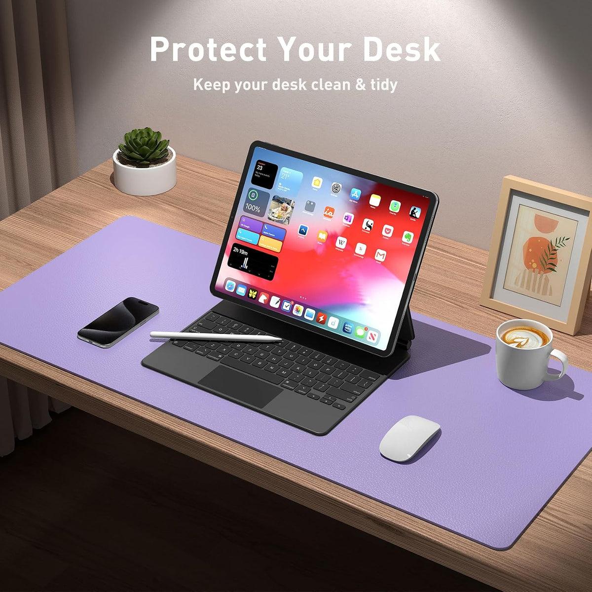 Aothia Leather Office Desk Pad Protector, Non-Slip PU Leather Desk Blotter, Waterproof Laptop Writing Mouse Pad for Office and Home, Black, 31.5" x 15.7" - Colors B