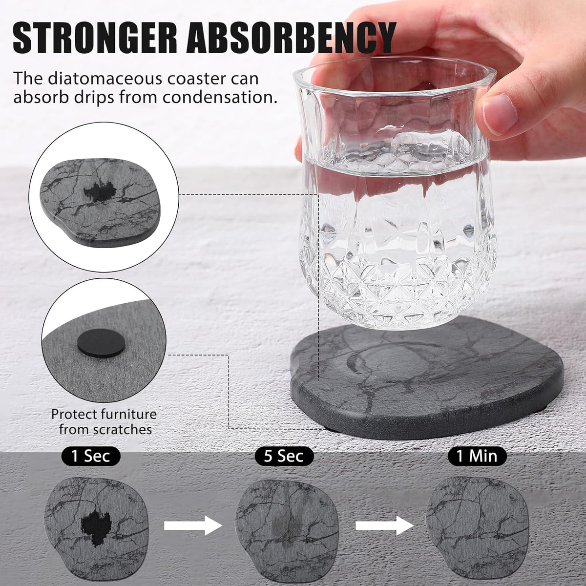 Diatomaceous Earth Coasters Set of 4，Cool Absorbent Quick-Dry Drink Coasters for Desks, Cute Modern Stone Design with Stylish White Aesthetic (4, White)