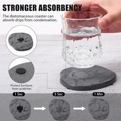 Diatomaceous Earth Coasters Set of 4，Cool Absorbent Quick-Dry Drink Coasters for Desks, Cute Modern Stone Design with Stylish White Aesthetic (4, White)