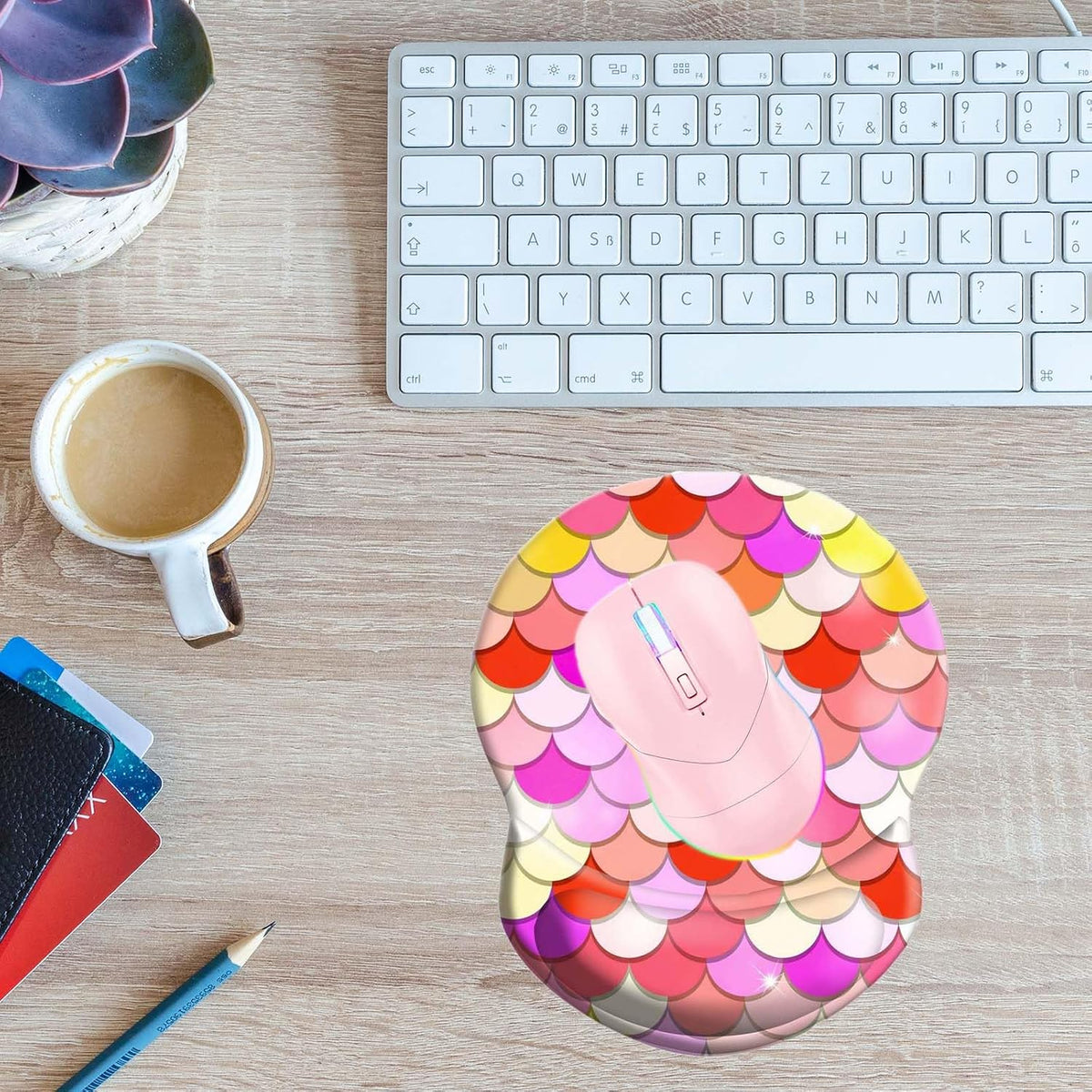 Wrist Support Mouse Pad Anti Slip Rubber Wrist Rest Mousepad 9in X 8in Small Desktop Notebook Mouse Mat for Working and Gaming (M-Pink Floral)