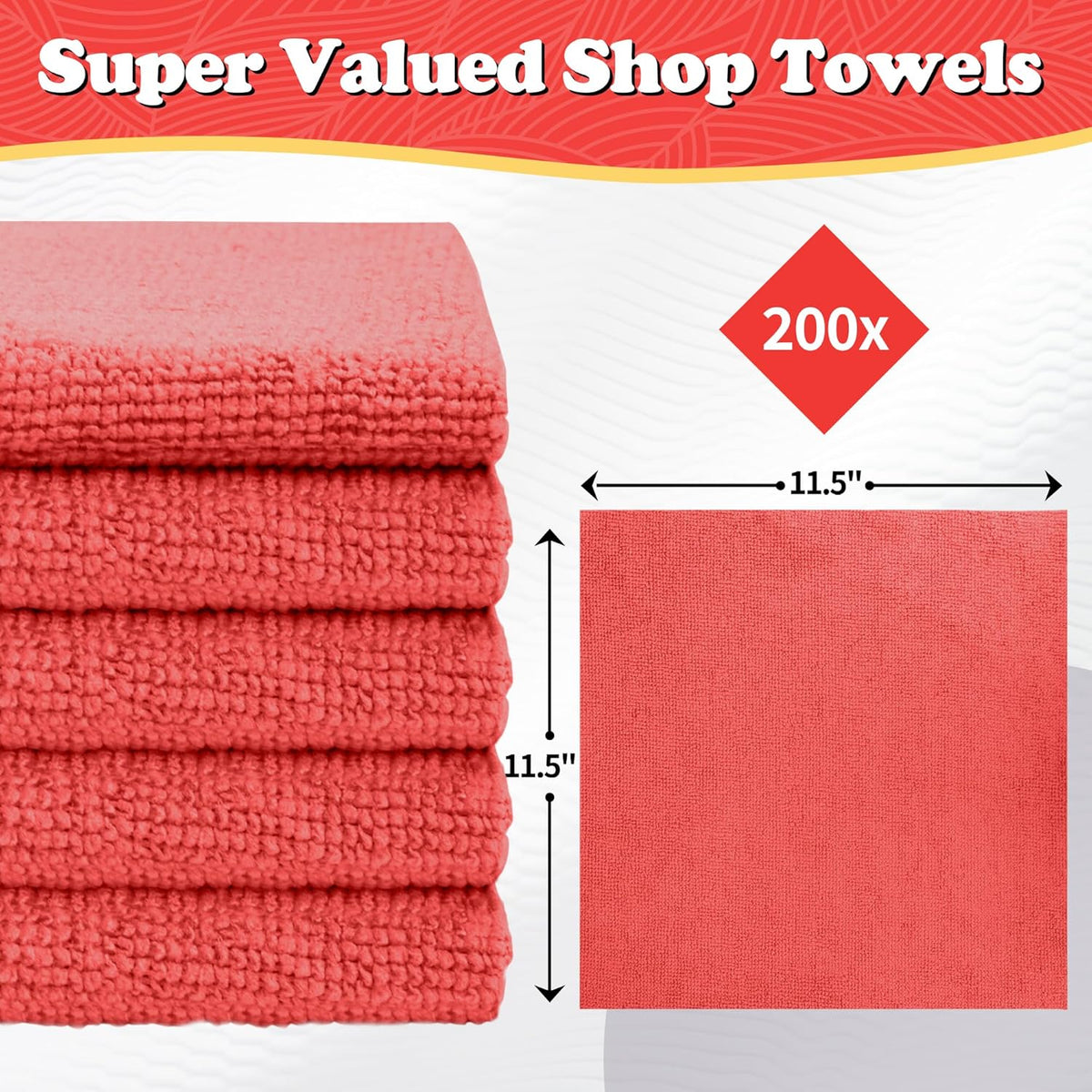 Shop Towels, Pack of 200, Grey Microfiber Cleaning Cloth Bulk, Microfiber Towels for Cars, All-Purpose Absorbent Cleaning Rags, Dust Cloth for Automotive, Mechanic, Garage, 11.5 x 11.5 inch