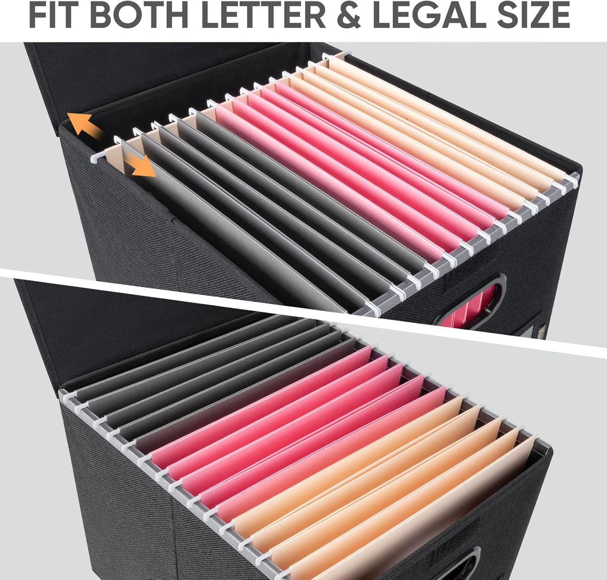 BALEINE File Organizer Box with Lid, Collapsible File Folder Organizer with Plastic Slide, Hanging File Folder Box for Office Document Storage (Black)