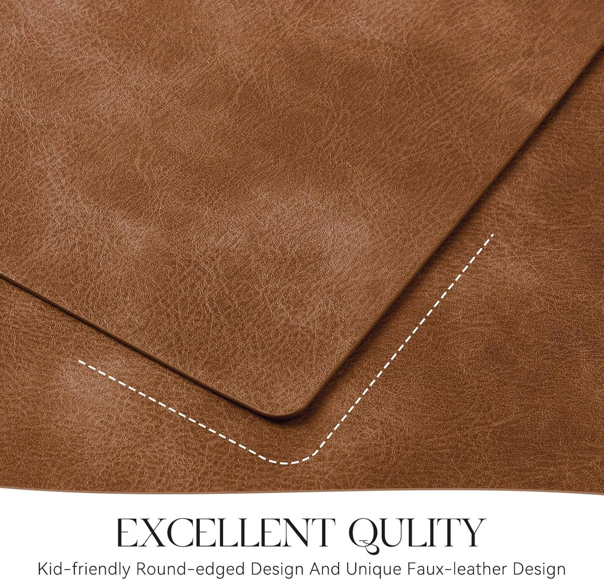 MOSAYT Vinyl Placemats Set of 6-12 X 17 Inch - Faux Leather 100% Waterproof Oil-Proof Wipeable PU Place Mats, Heat Resistant Reversible Table Mats for Kitchen, Dining, Outdoor, Reddish Brown