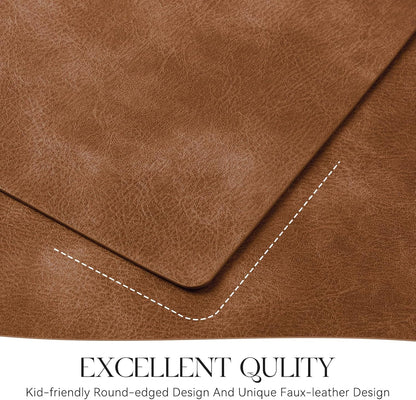 MOSAYT Vinyl Placemats Set of 6-12 X 17 Inch - Faux Leather 100% Waterproof Oil-Proof Wipeable PU Place Mats, Heat Resistant Reversible Table Mats for Kitchen, Dining, Outdoor, Reddish Brown