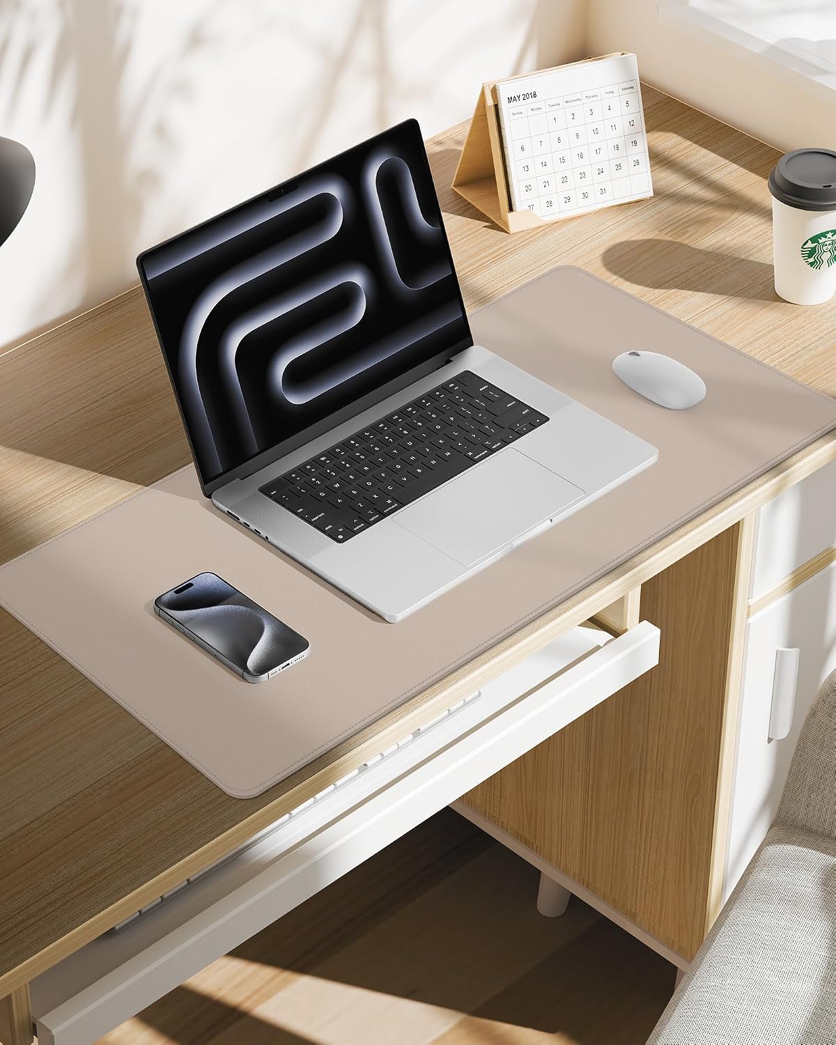 AFIING Large Desk Mat 55" x 24" - PU Leather Desk Pad Protector, Waterproof Non-Slip Extended Mouse Pad for Office Desk, Keyboard, Laptop and Home Workspace (Black)