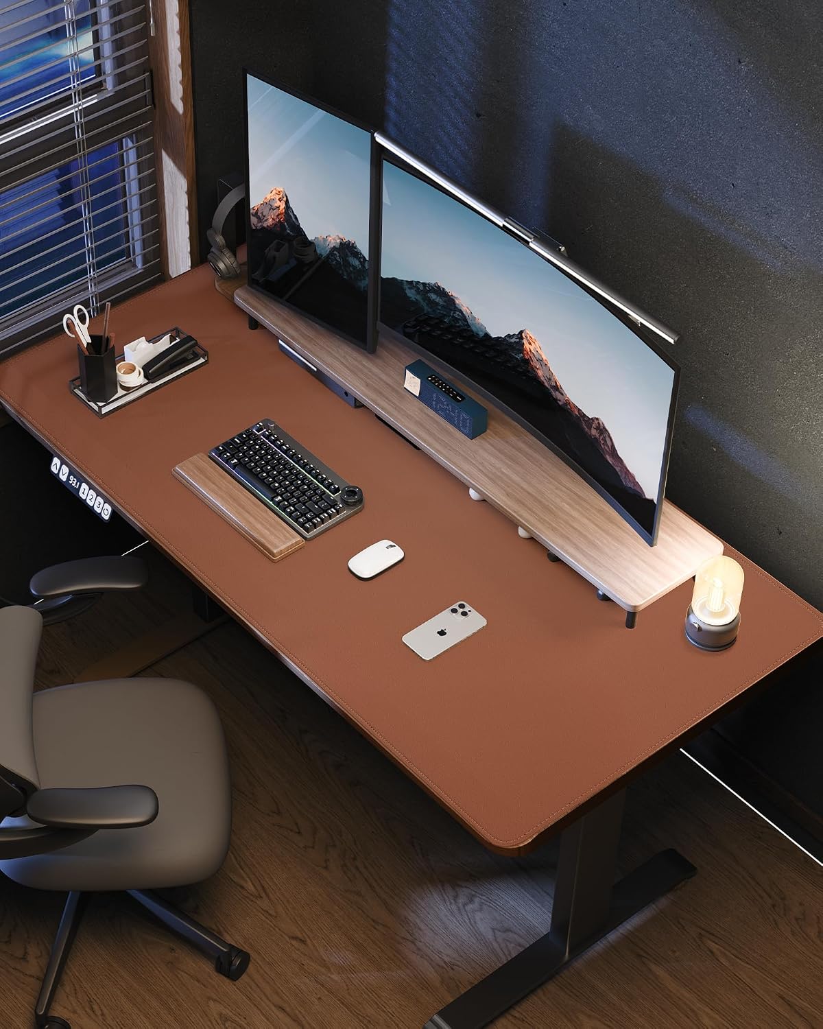 AFIING Large Desk Mat 55" x 24" - PU Leather Desk Pad Protector, Waterproof Non-Slip Extended Mouse Pad for Office Desk, Keyboard, Laptop and Home Workspace (Black)