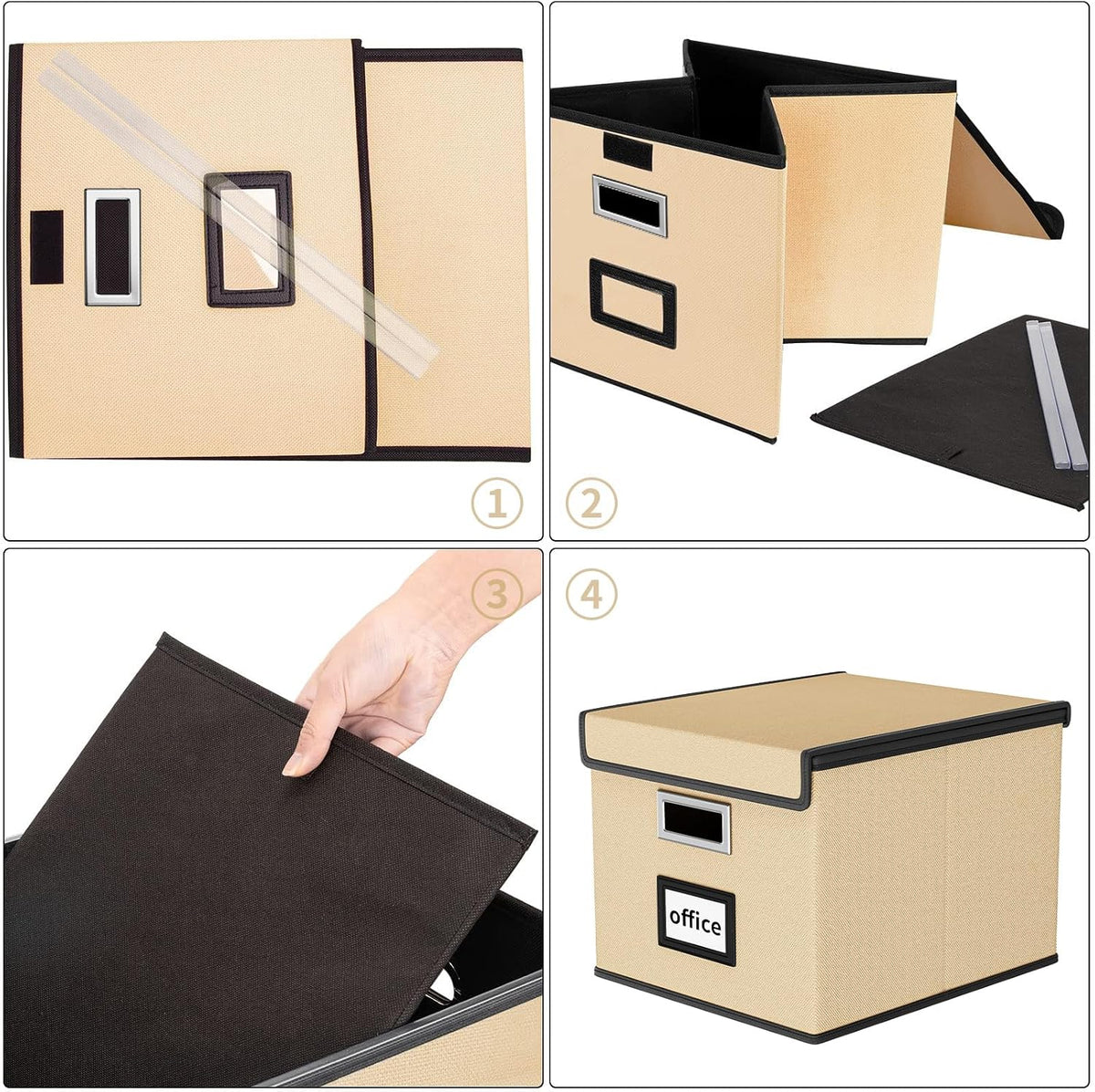 Upgraded Portable File Organizer Box with Lid, Collapsible Linen Hanging Filing Storage Boxes with Plastic Slides, Decorative Home/Office Filing System Box for File and Folders Storage (Gray)