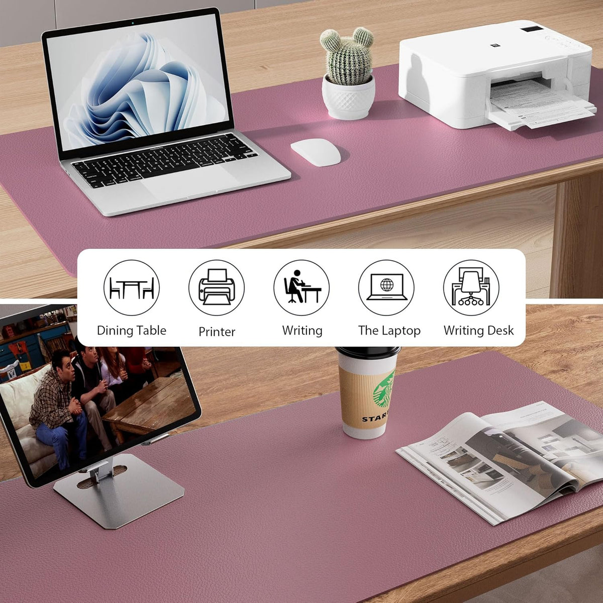 Aothia Leather Office Desk Pad Protector, Non-Slip PU Leather Desk Blotter, Waterproof Laptop Writing Mouse Pad for Office and Home, Black, 31.5" x 15.7" - Colors A