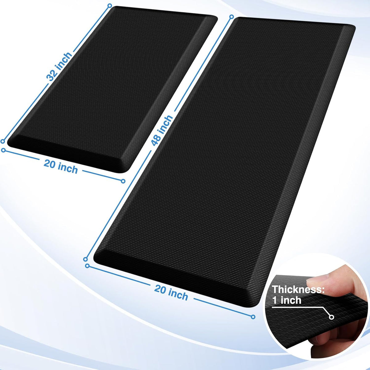 StepRite Kitchen Mats, 2PCS Kitchen Rugs, Cushioned Anti Fatigue Kitchen Mats for Floor, Non-Slip Standing Desk Mat, Waterproof Kitchen Rug Set for Kitchen, Floor, Office, 17.3"x30"+17.3"x47", Black