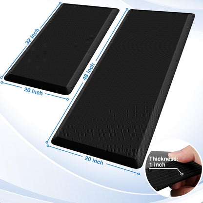 StepRite Kitchen Mats, 2PCS Kitchen Rugs, Cushioned Anti Fatigue Kitchen Mats for Floor, Non-Slip Standing Desk Mat, Waterproof Kitchen Rug Set for Kitchen, Floor, Office, 17.3"x30"+17.3"x47", Black