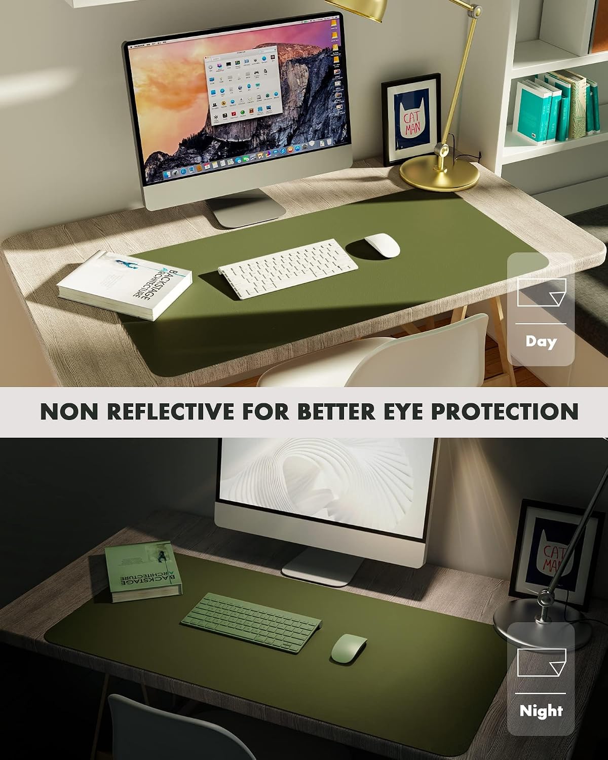 Double-Sided Desk Pad, 31.5"x15.7"Leather Desk Mat, Eco Cork Desk Pad Protector,Large Mouse Pad,Waterproof Desk Blotter for Office/Home(Coffee)