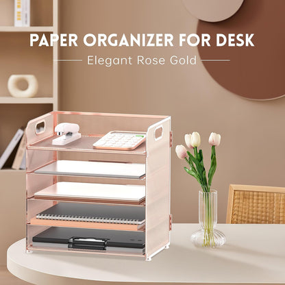 Supeasy 5 Trays Paper Organizer Letter Tray with Handle-Mesh Desk File Holders, Paper Sorter Desk Organizer for Office, Home, Classroom or School