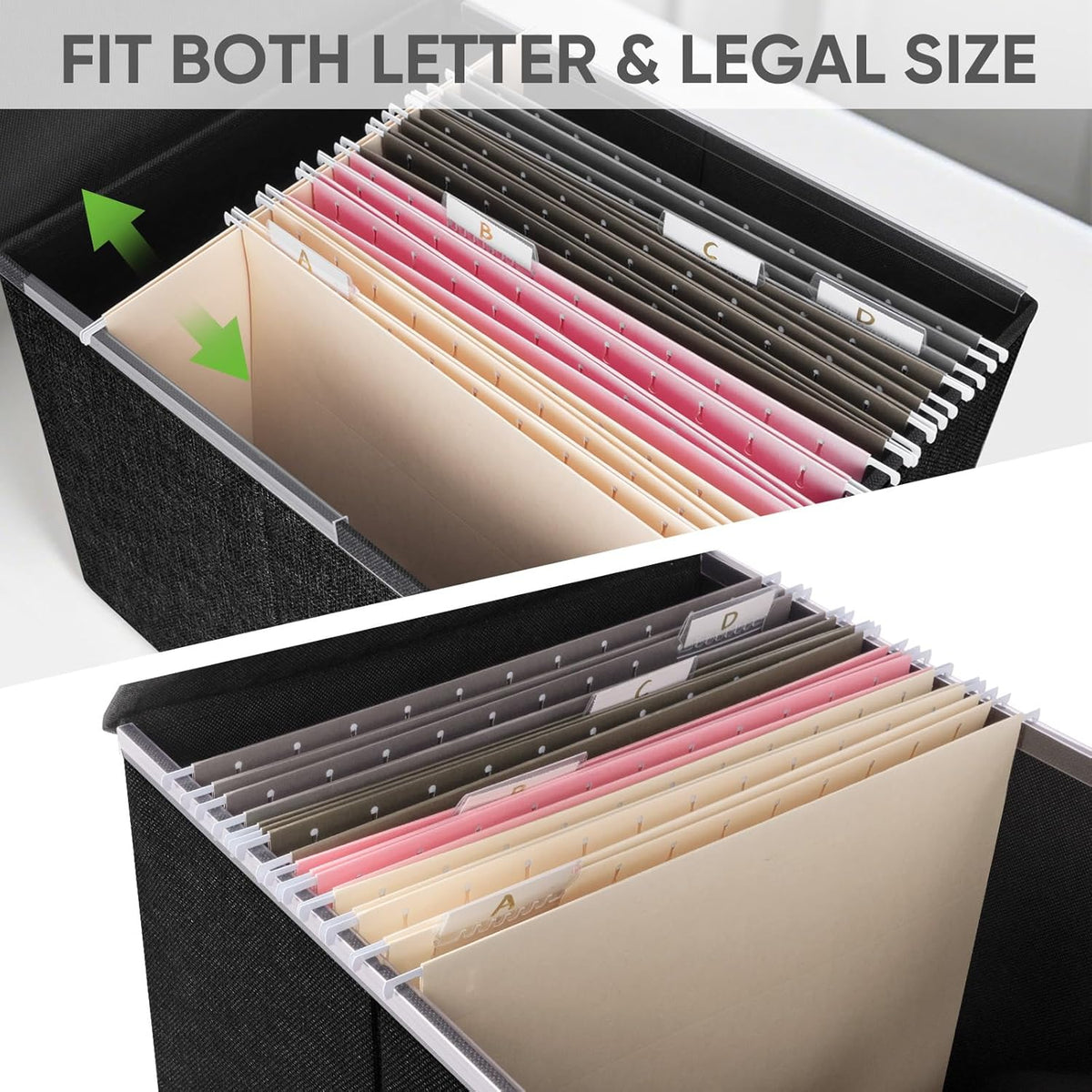 BALEINE File Organizer Box with Lid, Collapsible File Folder Organizer with Plastic Slide, Hanging File Folder Box for Office Document Storage (Black)