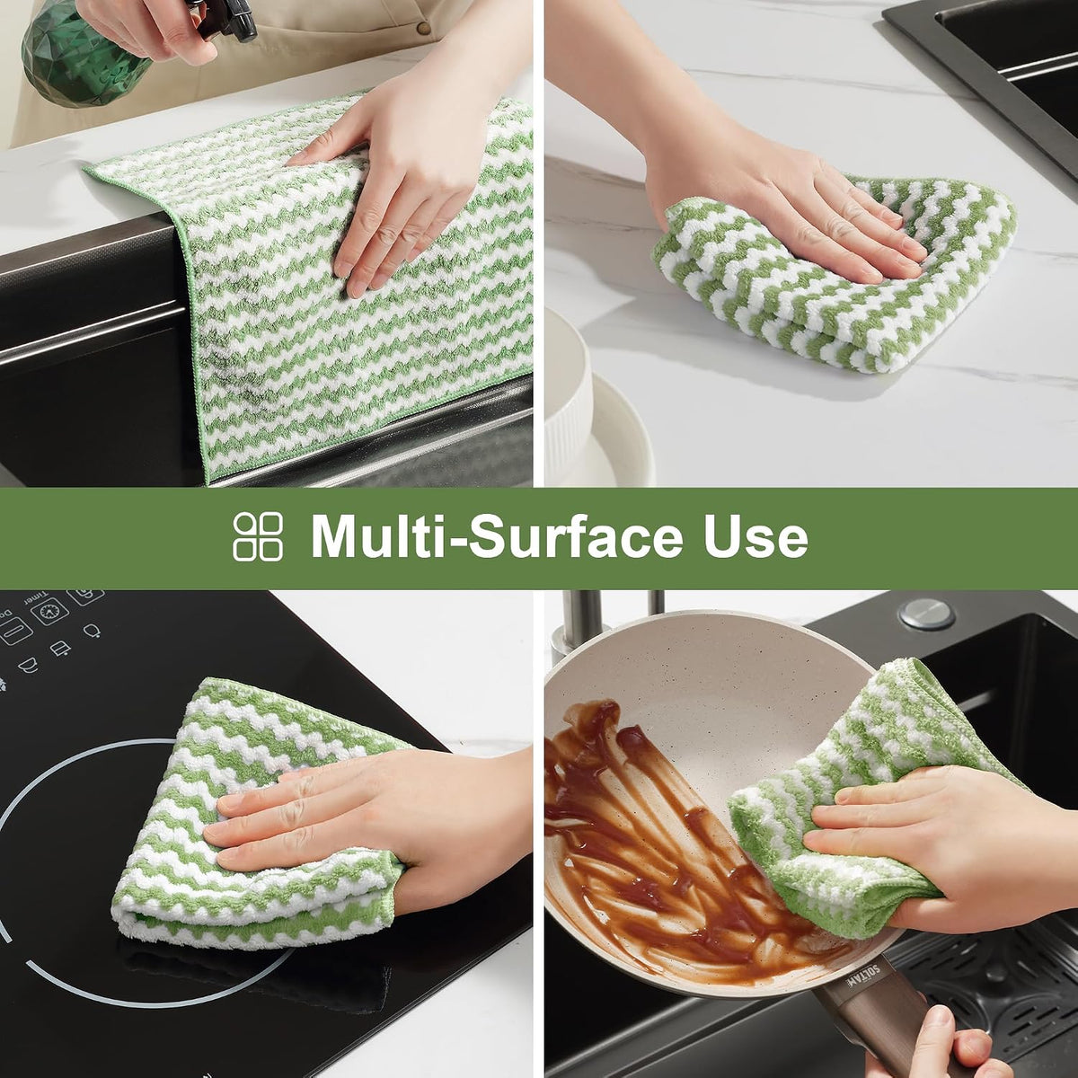 18 Pack Microfiber Cleaning Cloth, Kitchen Towels for Dish Drying Washing, Absorbent Streak Free Lint Free Rags for Cleaning, Reusable and Washable Towels - 10" x 10"