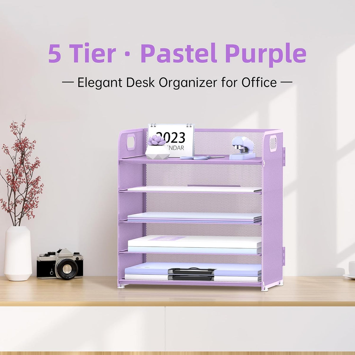 Supeasy 5 Trays Paper Organizer Letter Tray with Handle-Mesh Desk File Holders, Paper Sorter Desk Organizer for Office, Home, Classroom or School