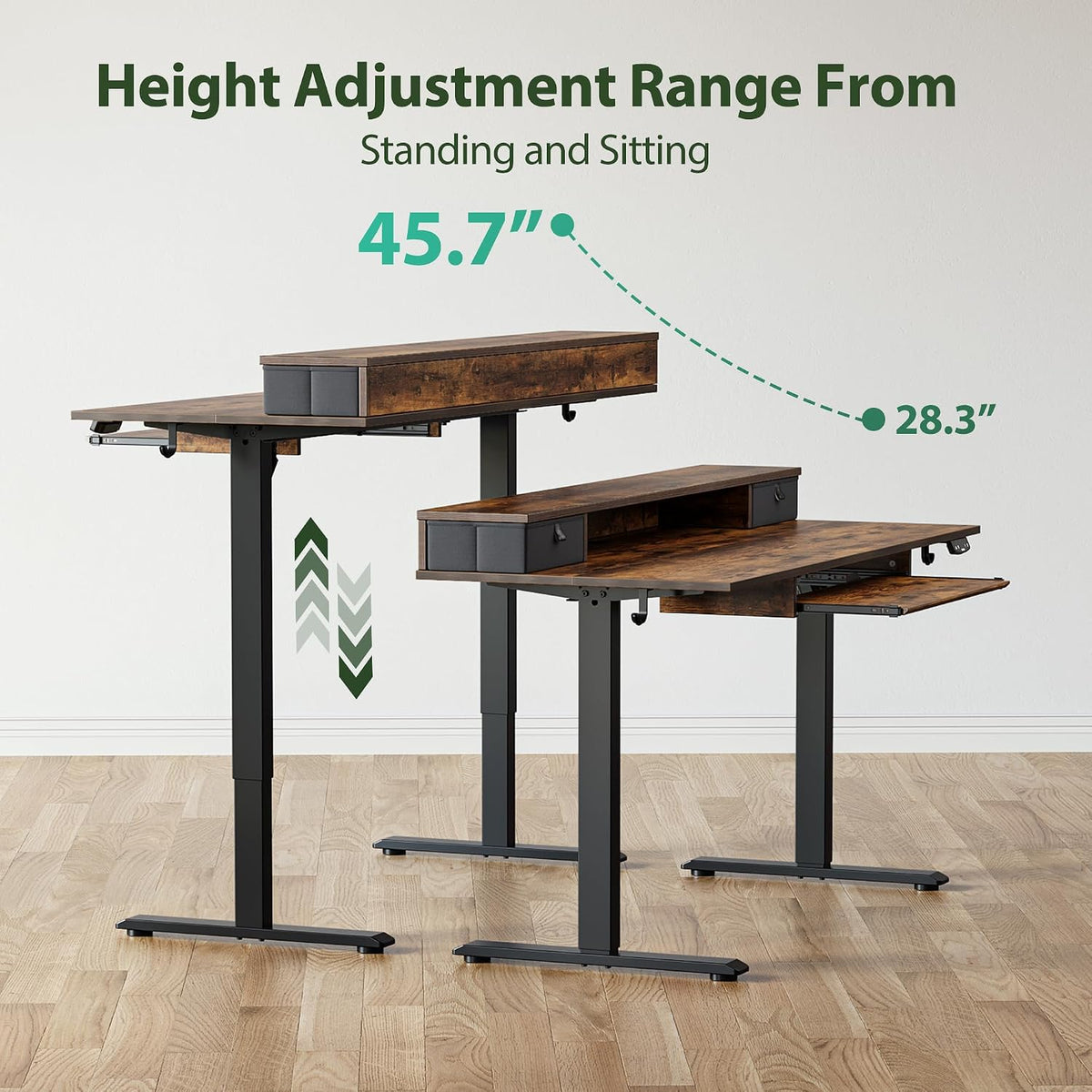 48 * 24 Inch Electric Standing Desk with Shelf & Led, Dark Walnut
