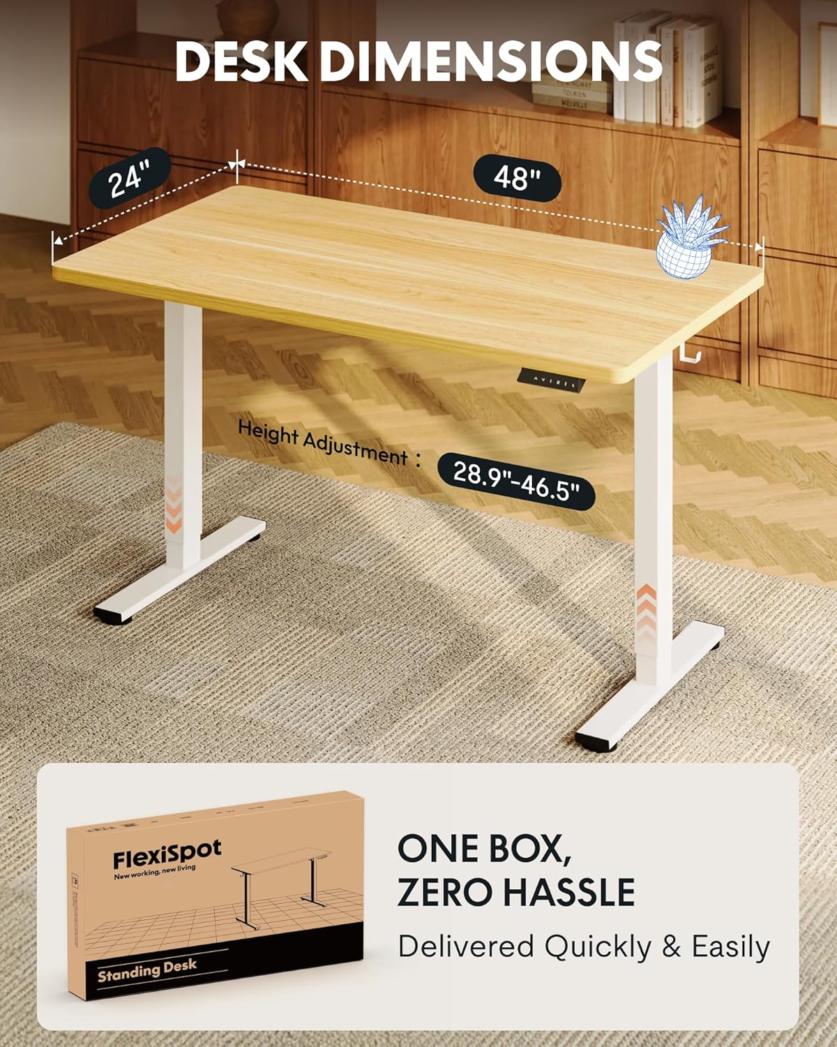 EN1 48"x24" One-Piece Standing Desk, White