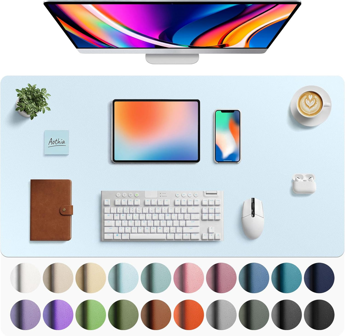 Aothia Leather Office Desk Pad Protector, Non-Slip PU Leather Desk Blotter, Waterproof Laptop Writing Mouse Pad for Office and Home, Black, 31.5" x 15.7" - Colors B