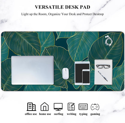 Auhoahsil Desk Mat, Ultra Large Mouse Pad, XXL Gaming Mousepad, Green Tropical Leaves Deskpad, Big Extended Full Size Mouse Pad, Desktop Desk Matt for Keyboard, Laptop & Computer, 35.5 x 15.7 in - Colors A