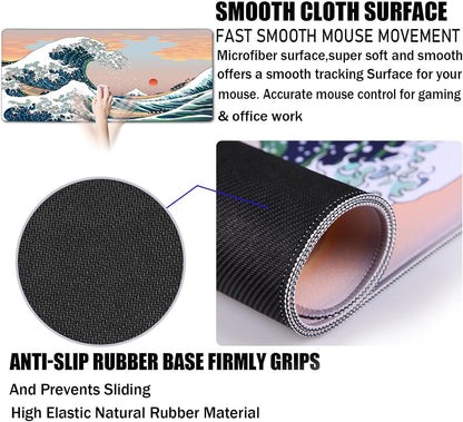 31.5" x 15.7" Waterproof Fabric Desk Pad, Rubber Anti-Slip Base, Stitched Edges No Curling, Fits Laptop Keyboard and Mouse, Smooth Office Mat Large Mouse Pad for Work Game, Black