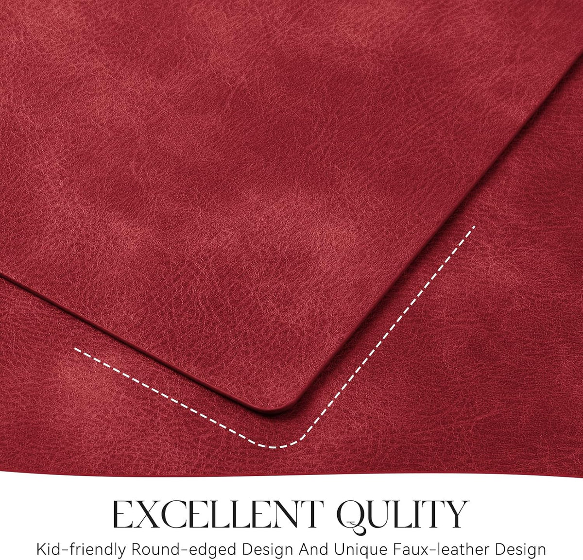 MOSAYT Vinyl Placemats Set of 6-12 X 17 Inch - Faux Leather 100% Waterproof Oil-Proof Wipeable PU Place Mats, Heat Resistant Reversible Table Mats for Kitchen, Dining, Outdoor, Reddish Brown