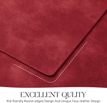 MOSAYT Vinyl Placemats Set of 6-12 X 17 Inch - Faux Leather 100% Waterproof Oil-Proof Wipeable PU Place Mats, Heat Resistant Reversible Table Mats for Kitchen, Dining, Outdoor, Reddish Brown