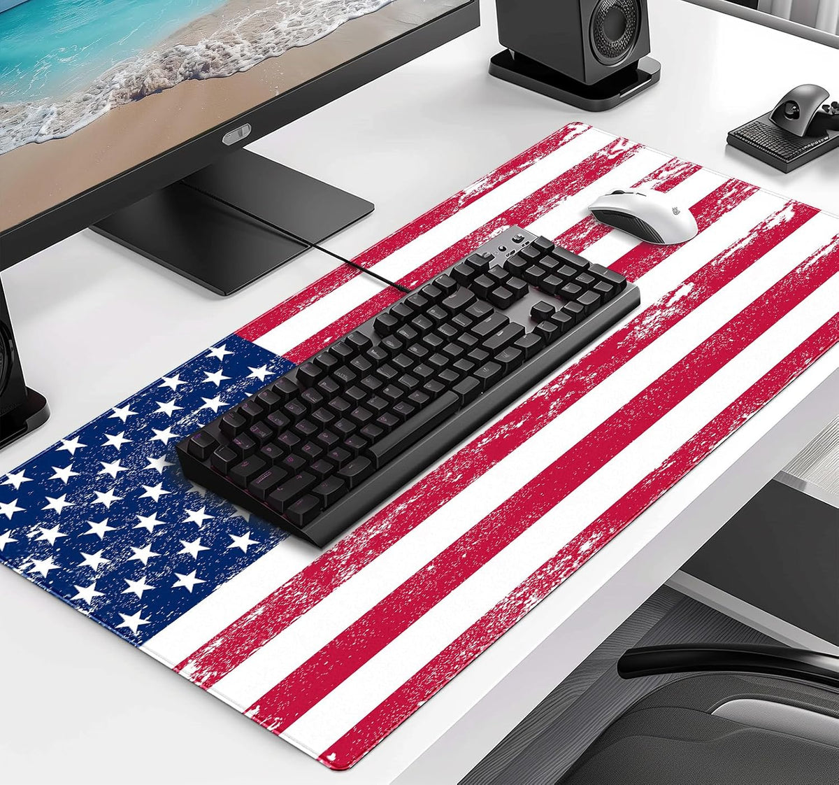 Retro American Flag XL Gaming Mouse Pad with Stitching Edge Laptop Desk Mat