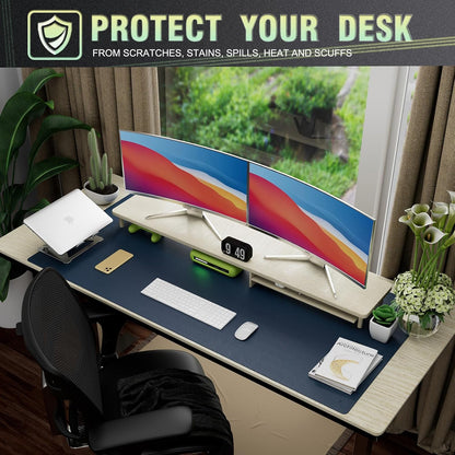 K KNODEL Large Office Leather Desk Mat, Mouse and Keyboard Pad, Computer and Laptop Mat, Desktop Protector and Cover, Writing Pad and Blotter (31.5"x15.7", Black)