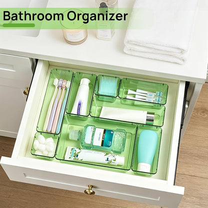 Vtopmart 25 PCS Clear Plastic Drawer Organizers Set, 4-Size Versatile Bathroom and Vanity Drawer Organizer Trays, Storage Bins for Makeup, Bedroom, Kitchen Gadgets Utensils and Office