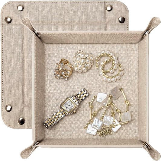 UnionBasic Small Valet Tray, Jewelry Tray for Rings Watches Earrings, Entryway Catchall Caddy for Coins Keys Change, Nightstand Bedside Valet Holder, Trays for Electronic Gadgets, Beige - Colors B