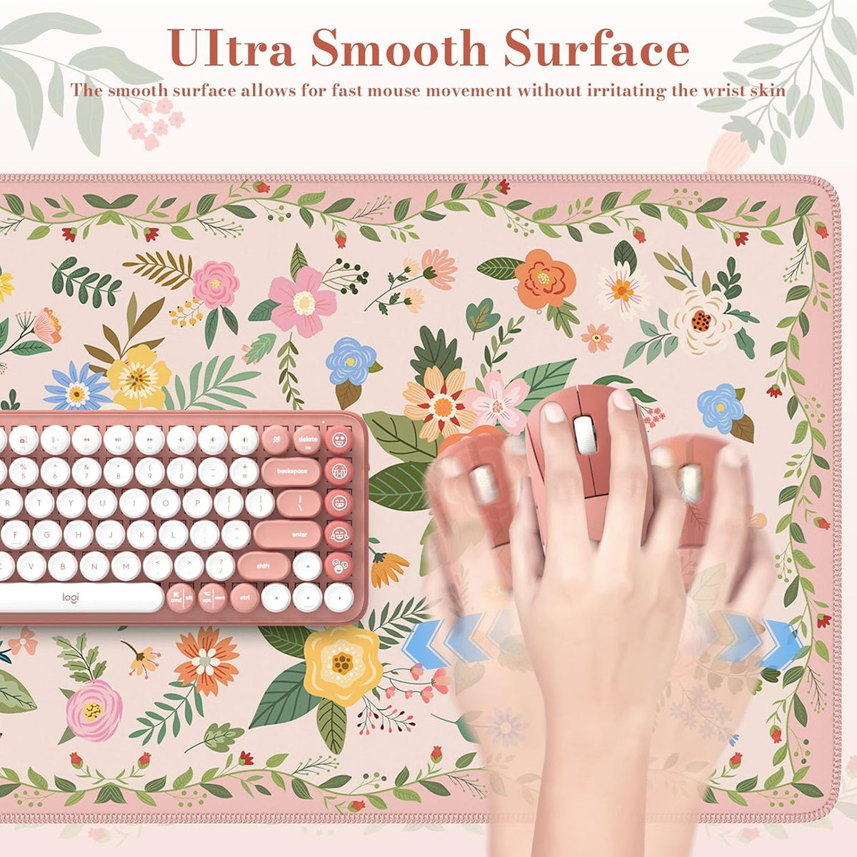 Desk Mat,Mouse Pad for Office Desk,35.4x15.7in,Pink Flowers