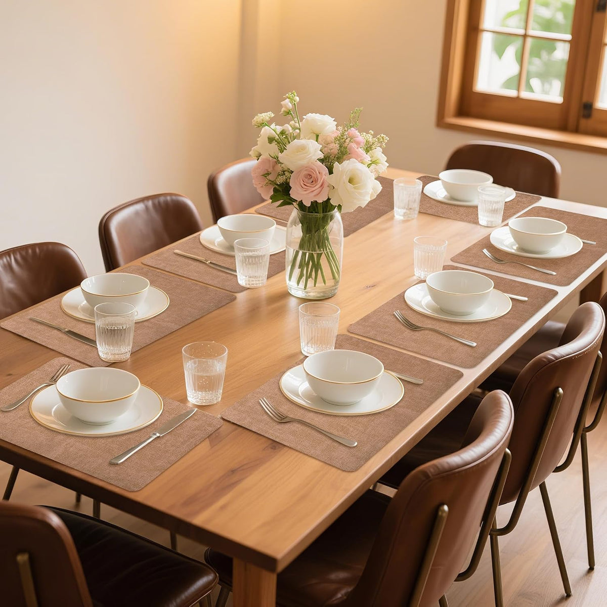 Maxpearl Faux Leather Placemats Set of 6 - Waterproof - Wipe Clean - Heat Resistant - Anti Slip Dining Table Place Mats, Suitable for Indoor & Outdoor Use, 17’’×12’’, Beige