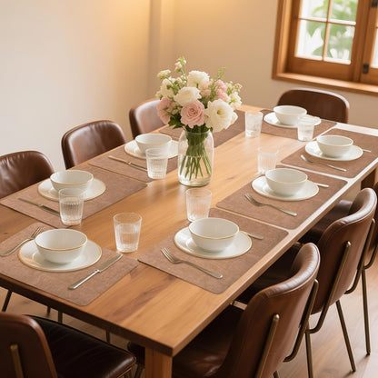 Maxpearl Faux Leather Placemats Set of 6 - Waterproof - Wipe Clean - Heat Resistant - Anti Slip Dining Table Place Mats, Suitable for Indoor & Outdoor Use, 17’’×12’’, Beige