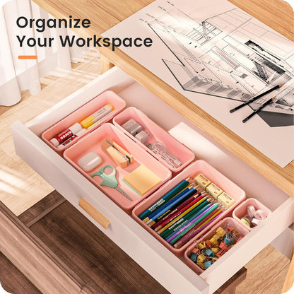 A-LuGei 【Military Grade】 Drawer Organizer, 【𝟱𝗦𝗶𝘇𝗲】 Makeup organizer, 【Holds 177 Items】 Bathroom Organizers and Storage, Organization and Storage, Desk Drawer Organizer for Vanity (Clear)