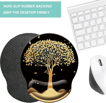 Mouse Pad with Wrist Support, Ergonomic Mouse Pad with Memory Foam Wrist Rest Cushion, Non-Slip Rubber Base Gaming Mice Pad for Home Office Computer Laptop, Flower Black