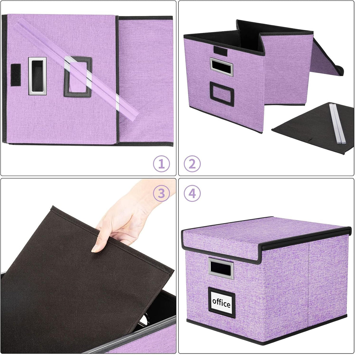 Upgraded Portable File Organizer Box with Lid, Collapsible Linen Hanging Filing Storage Boxes with Plastic Slides, Decorative Home/Office Filing System Box for File and Folders Storage (Gray)