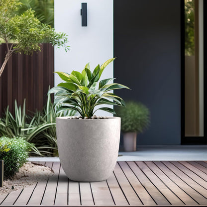 Kante 8.9" H x 10" W Small Concrete Planter, Compact Desktop Plant Pot with Drainage Hole & Rubber Plug – Lightweight Breathable Cement Container for Succulents, Cactus, Herbs, Indoor Outdoor, Gift