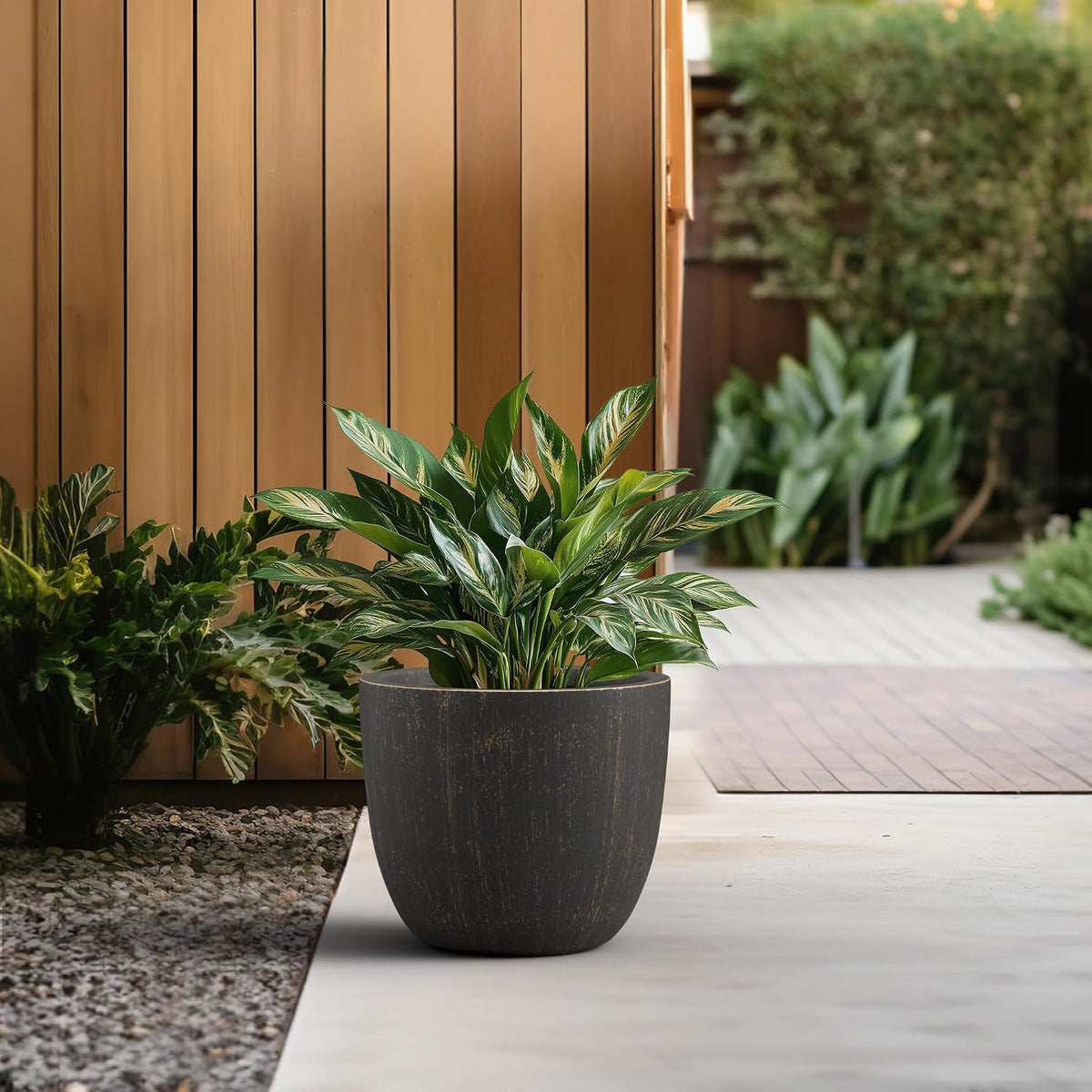 Kante 8.9" H x 10" W Small Concrete Planter, Compact Desktop Plant Pot with Drainage Hole & Rubber Plug – Lightweight Breathable Cement Container for Succulents, Cactus, Herbs, Indoor Outdoor, Gift