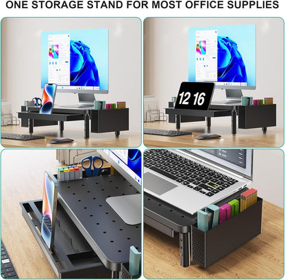 WALI Monitor Stand Riser with Drawer, Desk Organizers and Accessories for Computer, Printer, Laptop Stand for Home Office Supplies, (PTT005-B), 1 Pack, Black